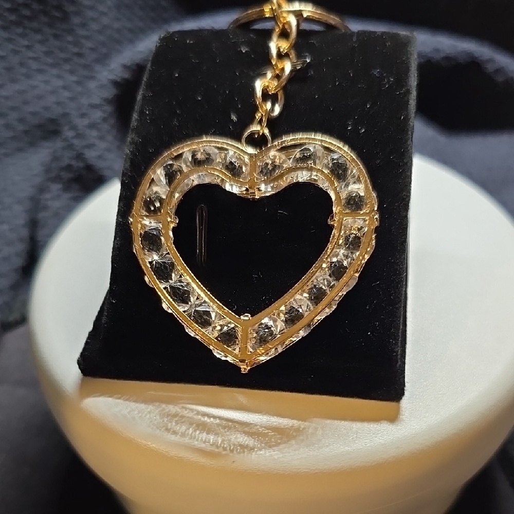 Gold Heart Crystal Pendant Bag Charm - Women's Accessory